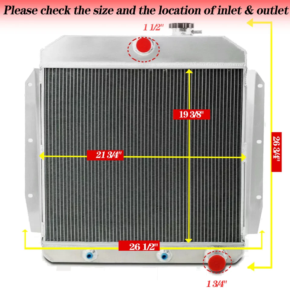 4 CORE ALUMINUM RADIATOR FIT 55 56 57 58 59 CHEVY TRUCK PICKUP SUBURBAN/APACHE Foto 3 de 4