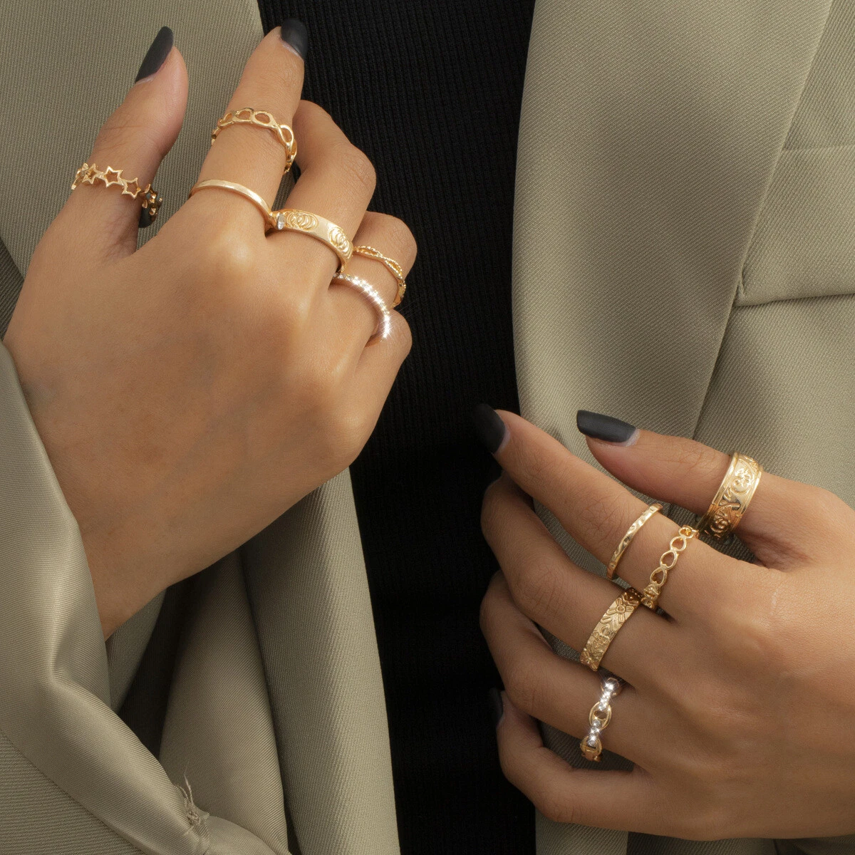 Set Of 11 Stacking Rings Band Finger Knuckle Stackable Rings Gold Plated Jewelry