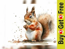 Charming Squirrel, Watercolor Painting Print 5"x7" on Matte Paper