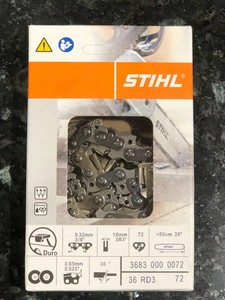 20-Inch Chainsaw Bar & Tungsten Carbide Chain Combo For Stihl Saws (.063 Gauge, 3/8 Pitch, 72DL)
