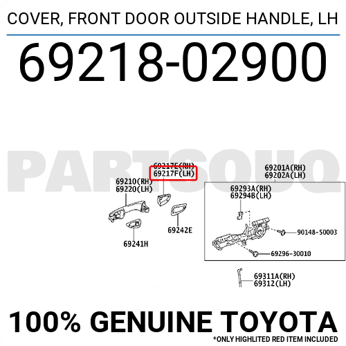 6921802900 Genuine Toyota COVER, FRONT DOOR OUTSIDE HANDLE, LH