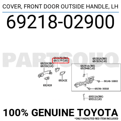 6921802900 Genuine Toyota COVER, FRONT DOOR OUTSIDE HANDLE, LH