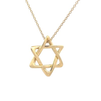 Tiffany & Co. Star of David Gold Pendant 18k Yellow Chain Necklace