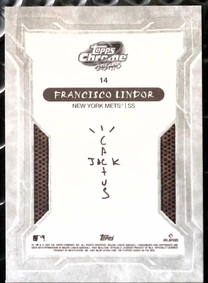 TRAVIS SCOTT X - TOPPS CHROME - FRANCISCO LINDOR  - BASE CARD #14 - Image 2 of 2