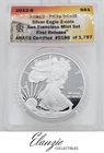2012-S Proof American Silver Eagle First Releases San Francisco Set ANACS PR70