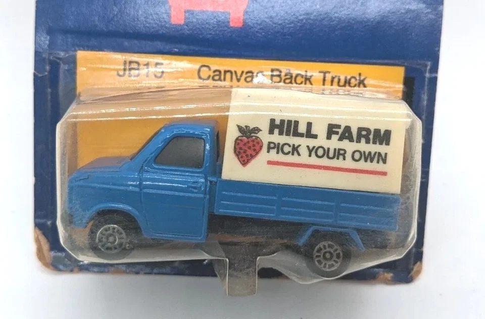 Camión trasero de lona Corgi JB15 HILL FARM ~ Tarjeta con fecha 1984 ~ Ford Transit Foto 2 de 4