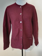 Geiger Austria Ladies Burgundy Pure New Wool Jacket Cardigan Uk Size 14 (eu 42)
