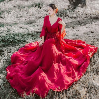 Lady Fairy Chiffon Dress Retro Flare Sleeve Mori Girl Red Maxi Dress Bohemia New | eBay Lady Fairy Chiffon Dress Retro Flare Sleeve Mori Girl Red Maxi Dress Bohemia New | eBay