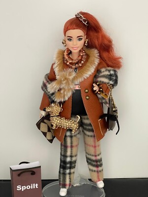 Barbie doll with handmade designed luxury fashion clothes with dog