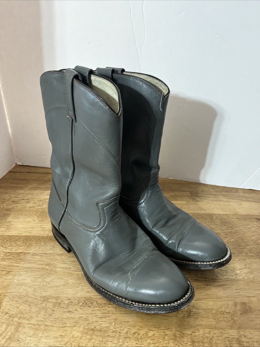 Cowtown Gray Leather Cowboy Boots Men display picture 1