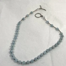 Handcrafted Artisan Baby Blue Bead Silver Necklace Toggle 16" Glass