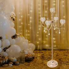 Gold 5-arm K9 Crystal Candle Holder Stand with Pendant Wedding Party Events USA