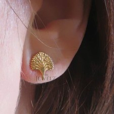 14K Solid Gold Tree of Life Studs Earrings Minimalist - The Jewelz
