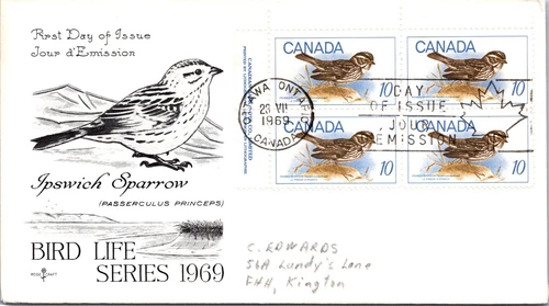 Canada 1969 FDC - Ipswich Sparrow, Bird Life Series - Ottawa Ont - F70577