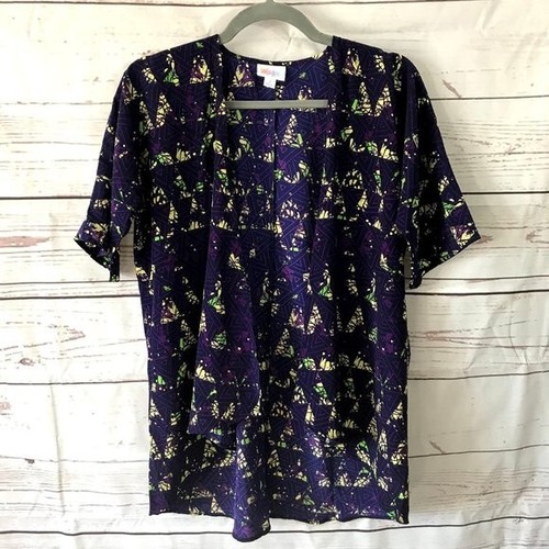 LuLaRoe Purple Geometric Bianka Cardigan Youth Girls Open Short Sleeve Size 3
