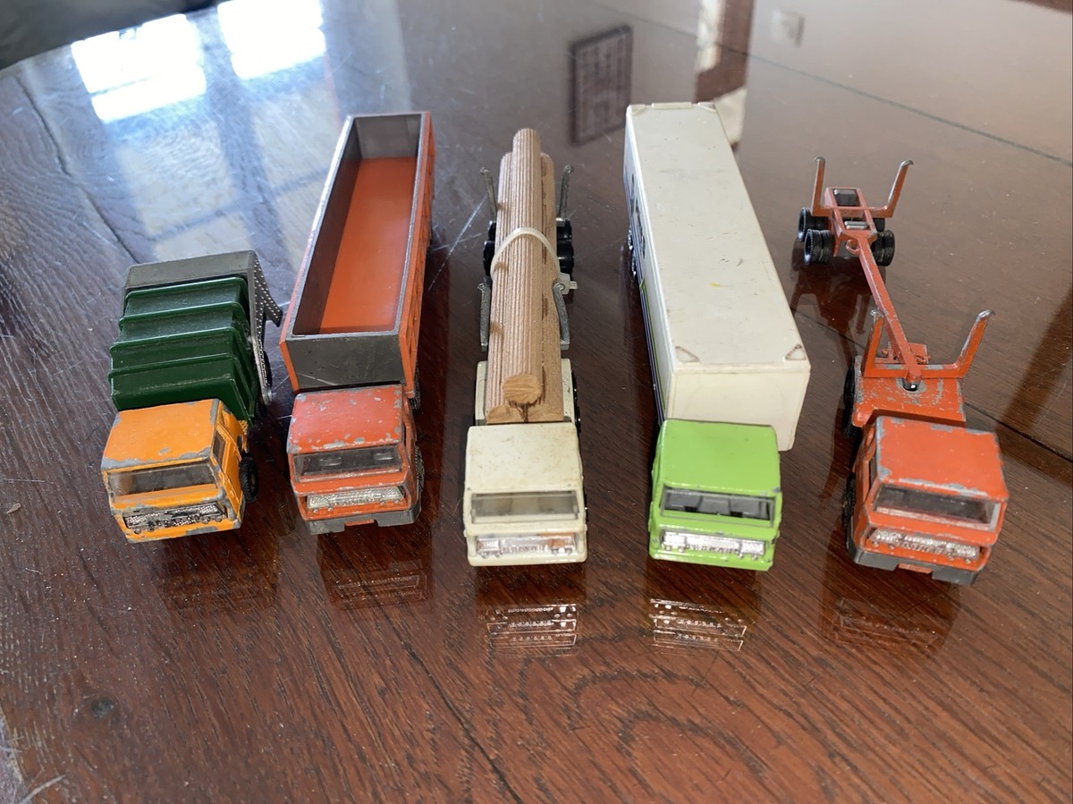 Lot De 5 Camions Majorette Bernard (1:100) Dont Un Rails Route - Fabrication France - Occasion