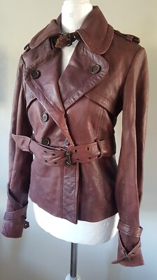 *ICONIC RARE VINTAGE*ALLSAINTS LEROY STEAMPUNK BURGUNDY LEATHER JACKET UK 8-10