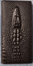 Mens Womens Crocodile Head GENUINE COWHIDE LEATHER Black Checkbook Organizer
