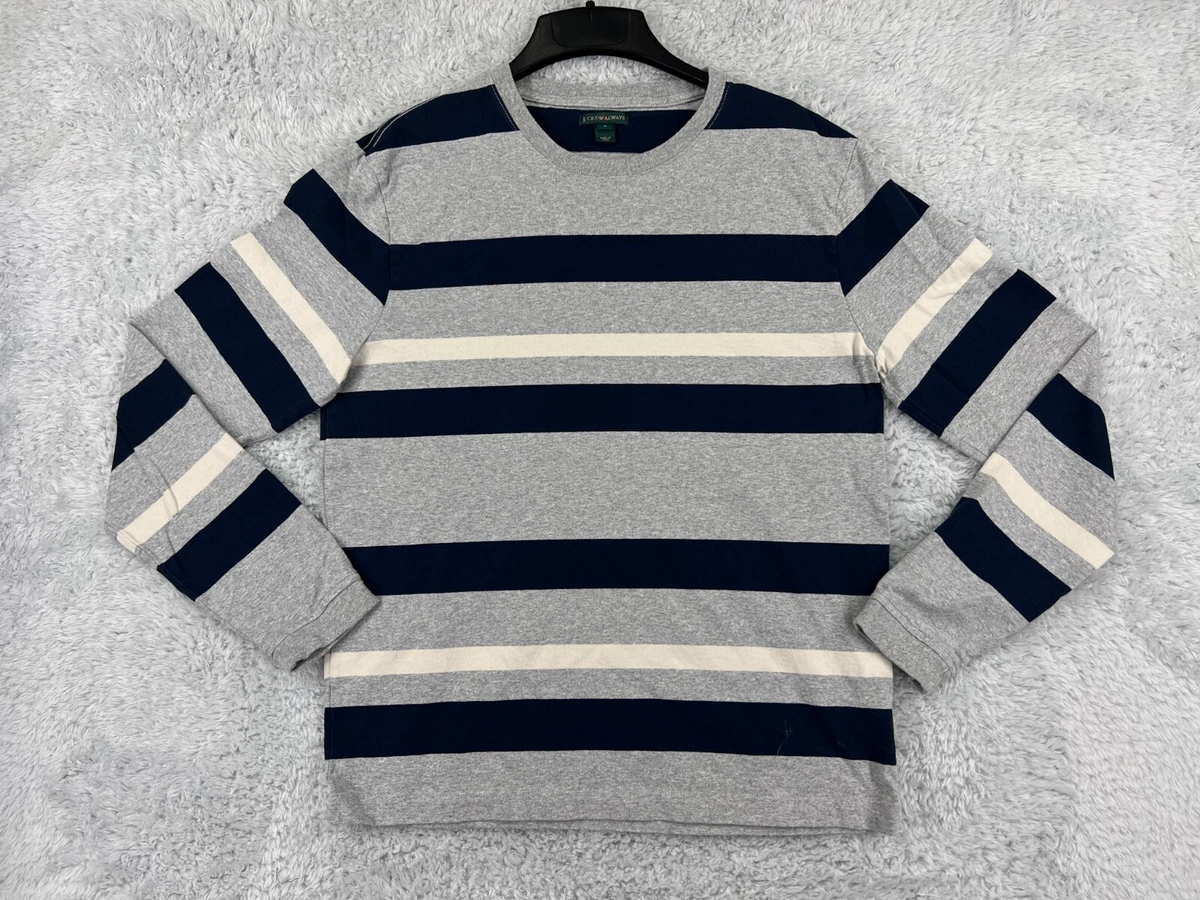 J Crew Always Sweater Mens Medium Gray Blue Beige Striped Crew