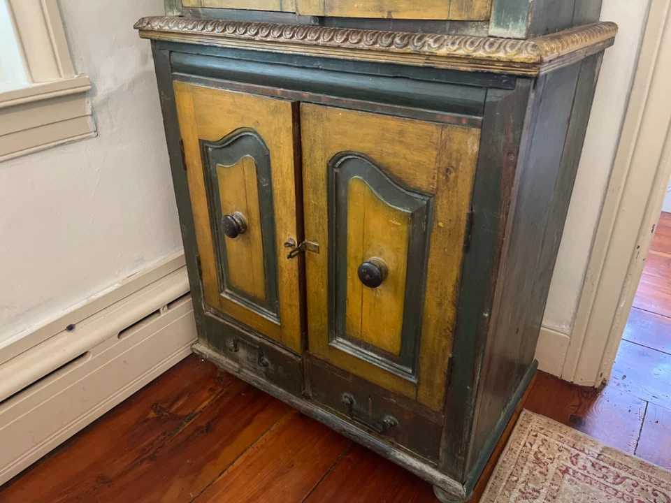 ANGLO INDIAN Almirah Cabinet. Antique Hand-Carved cupboard with glass doors - Image 3 of 4