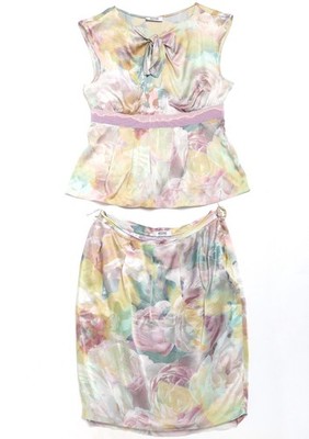 Moschino Cheap and Chic Silk Suit Flowers Printed Top Skirt