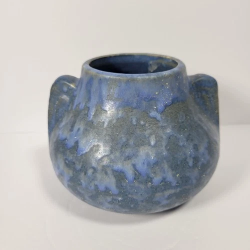 Brush McCoy Art Vellum 1930s Art Deco Pottery Mottled Matte Blue Fawn Vase 716