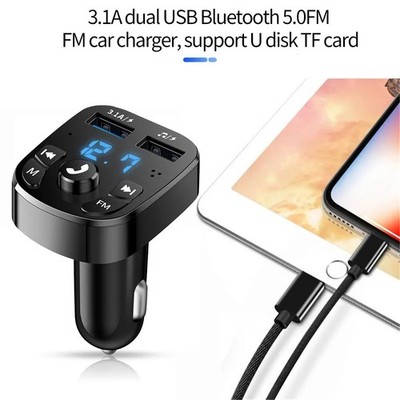 Bluetooth 5.0 FM Transmitter Auto MP3 Player QC3.0 USB Ladegerät Bass Boost LED
