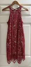 Express Red Lace Floral Sheath Halter Dress Sleeveless Size S