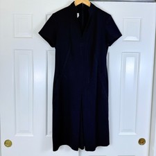 TALBOTS Sz 8 Black Stretch V-Neck Cap Sleeve Shift Dress Pockets Workwear Classy