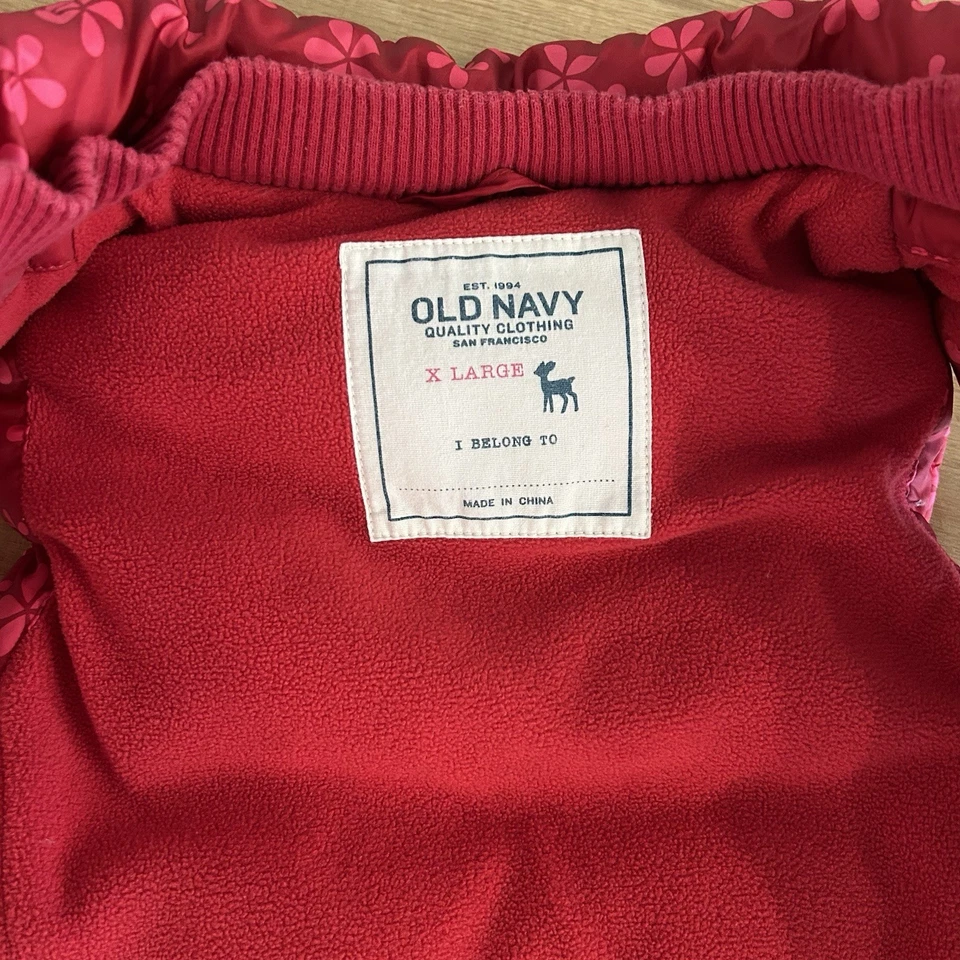 Old Navy Girls Full Zip Floral Winter Vest Red Size XL Fleece Lined Mock Neck - Image 3 of 4