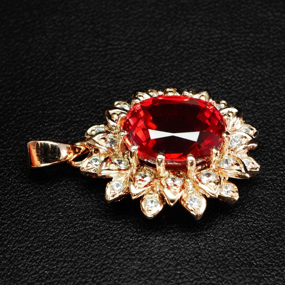 DELICIOSOS COLGANTES DE ORO ROSA HECHOS A MANO DE PLATA DE LEY 925 DE 8 QUILATES ESPINELA ROJA VIVA Foto 4 de 4