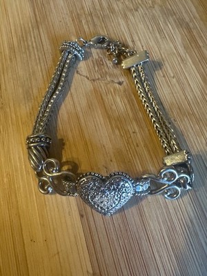 Lia Sophia Love Dust Cut Crystal Heart Bracelet Silver Tone Adjustable 7  - 8 