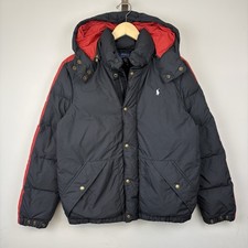 Polo Ralph Lauren Boys  Sz XL 18-20 Puffer Down Jacket Black Red Removable Hood