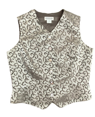 Vintage Y2K silver brocade vest M gray metallic sleeveless top button front