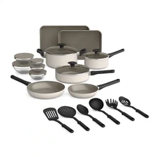 Bella - 21-Piece Ceramic Nonstick Cookware Set - Oatmilk