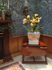 Dolls House Miniature Flowers Pink Blush Rose Bush In Porcelain Planter 