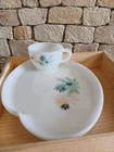Vintage MCM Federal Glass Company 1950s 8 Pc Atomic Flower Patio Snack Set Of 4