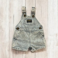 VTG USA OshKosh Vestbak Bib Denim Overall Shorts Striped Size 3/6 M 1969 EUC