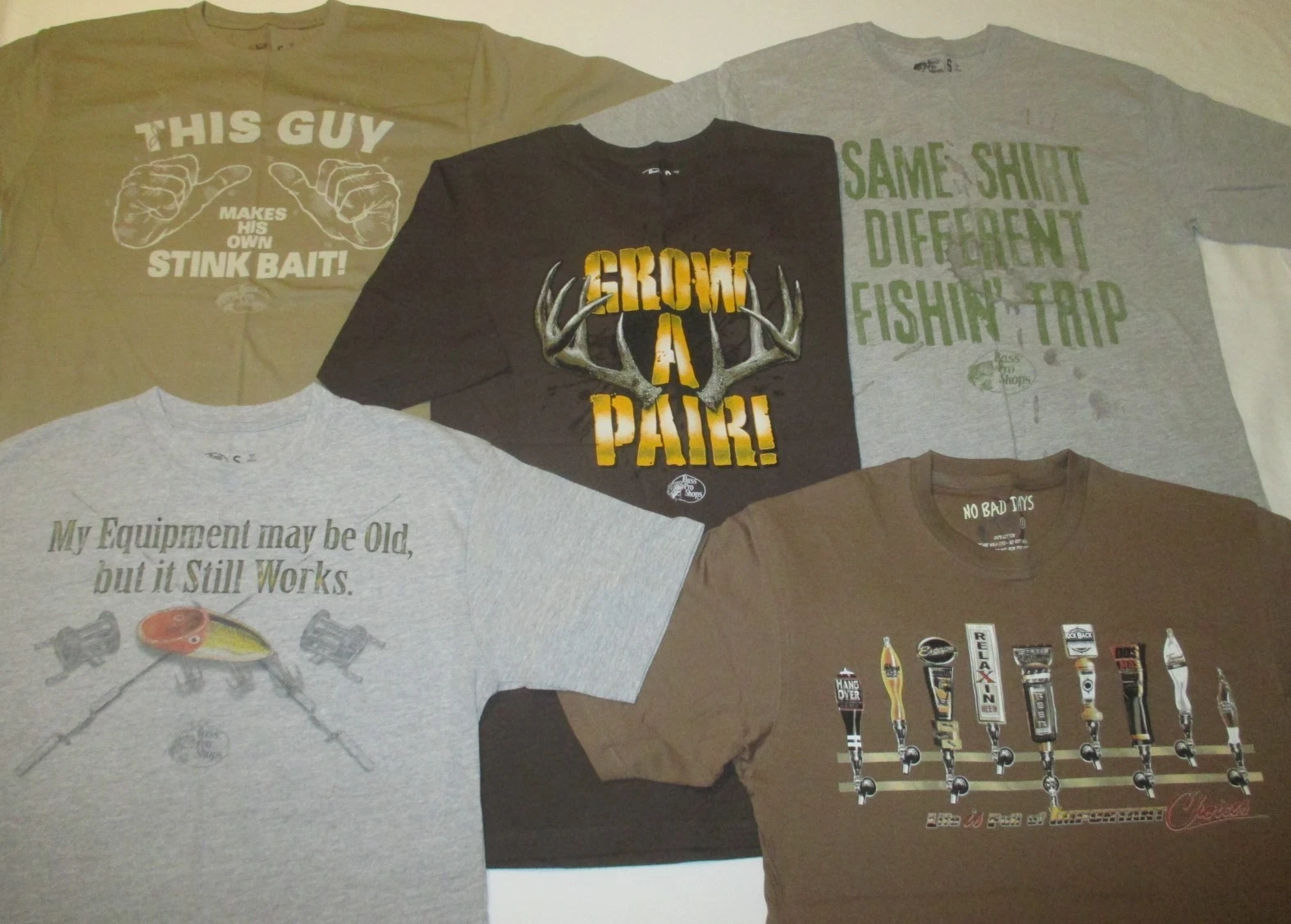 NEW Lot of 5 Mens S Bass Pro Shops FISHING / HUNTING / BEER Theme HUMOR T-SHIRTS
Opens in a new wind
