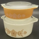 Pyrex 471 & 472 Butterfly Gold Covered Casserole Bowls 1972-1981 Made in USA
