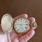 Antique Waltham Hunter Case Pocket Watch Gold  Plate Moon Rare Runs No Crystal