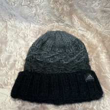 adidas Men's Winter Beanie Hat Gray Black Solid Knit One Size