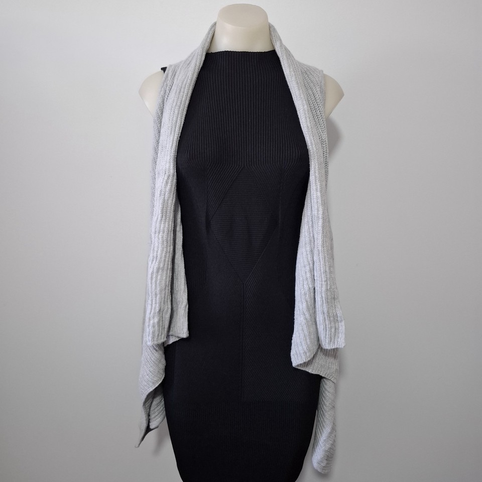 Seed Grey Knitted Open Waterfall Cardigan Sleeveless 100% Cotton size xs