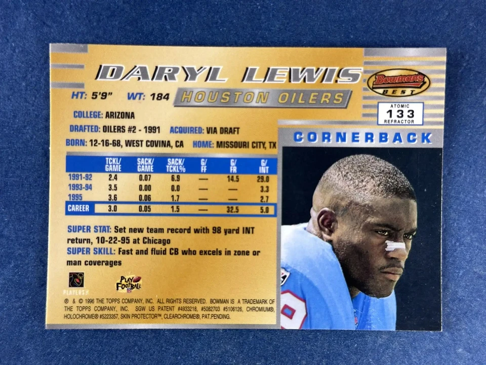 1996 Bowman's Best Atomic Refractor #133 Darryll Lewis Houston Oilers - Image 2 of 2