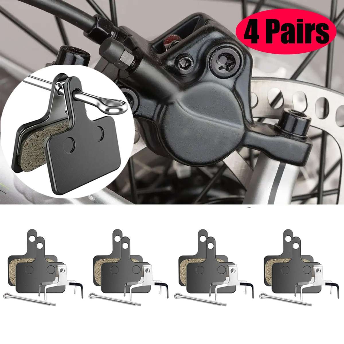 4 Pairs MTB Disc Brake Pads Resin & Semi-Metallic Quiet W/ I