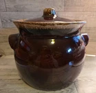 Large Hull Pottery Brown Drip Bean Pot Crock With Lid Oven Proof USA Vintage