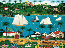 Ocean Park Village Sailboat Seascape Harbor ceramic tile mural backsplash