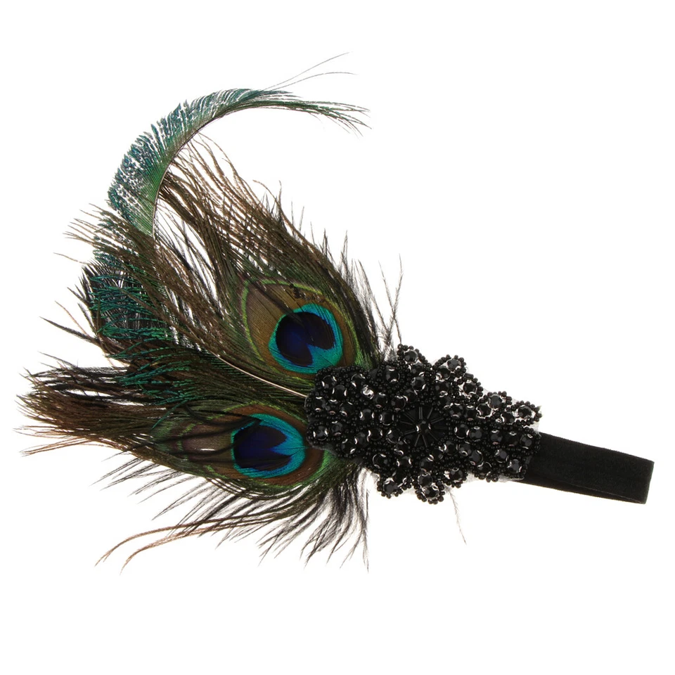 Vintage Black Feather 20s Headpiece 1920s Flapper Headband Fancy Dress - Image 2 of 4