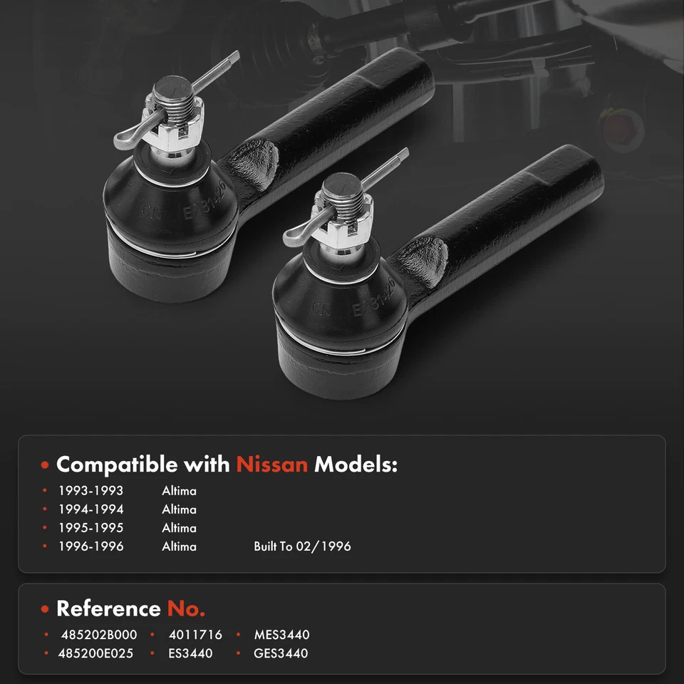 Set of 2 Front Outer Steering Tie Rod End for Nissan Altima 1993-1996 485202B000 - Image 2 of 4