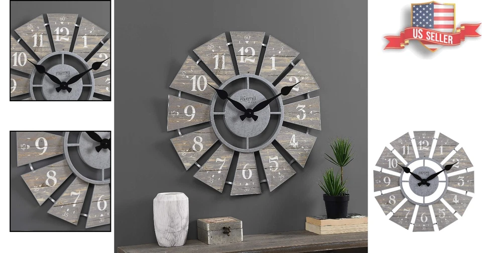 Oversized Rustic Farmhouse Numeral Windmill Wall Clock - Gray - 24 Inch - Image 2 of 4